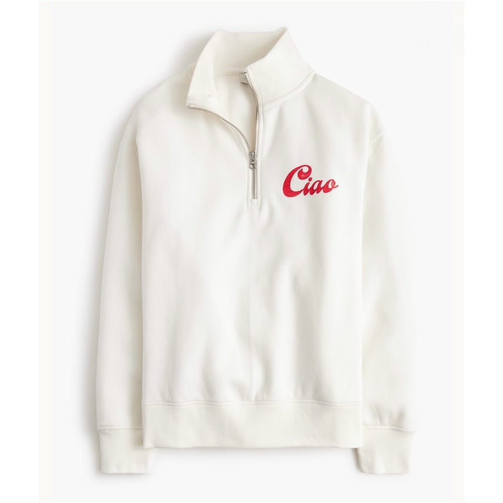 J.Crew Factory Women's Ciao Quarter Zip Pullover Sweatshirt Off White XXS New